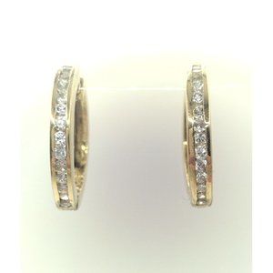 Gold Over Sterling Silver 925 Stamped  Embedded CZ Hoop Earrings